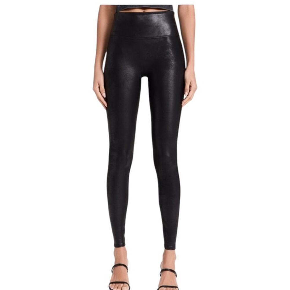 Spanx Faux Leather High Waisted Black Leggings Stretchy Pants Size Large